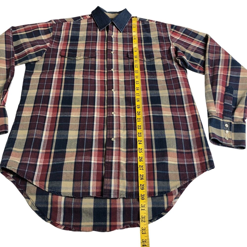 Vintage 90s Wrangler Pearl Snap Shirt Mens XL Plaid Cotton Western Cowboy‎ Rodeo - Picture 10 of 15